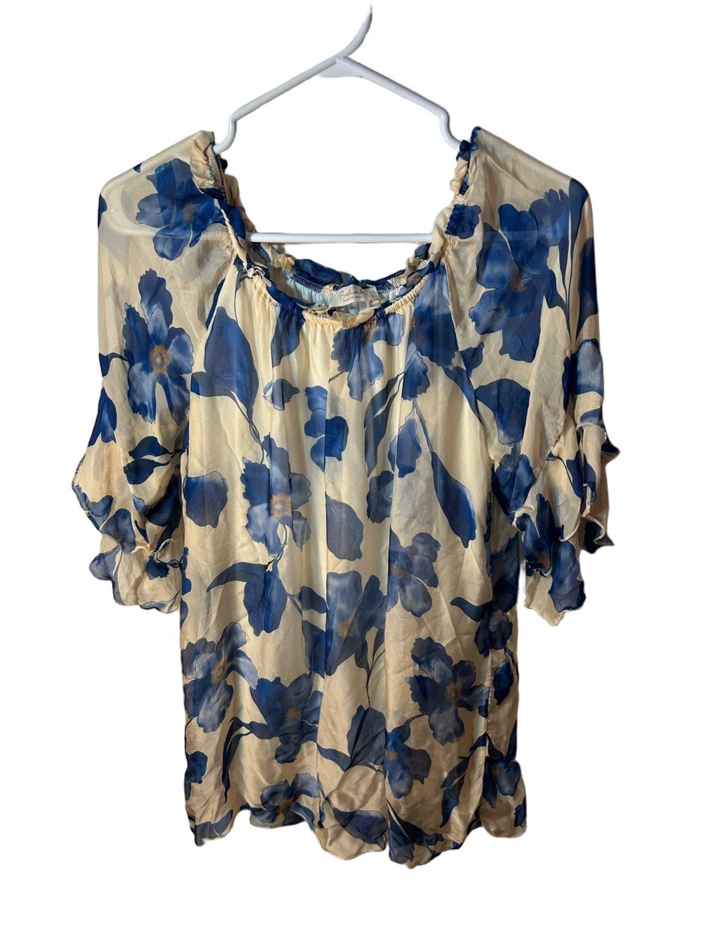 Bellambra Made in Italy Women’s Blue Floral Off-Shoulder Top Silk Blend size L